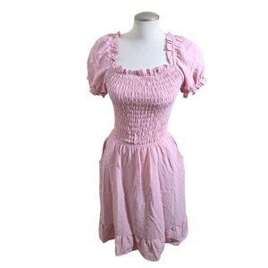 Monteau Los Angeles Dress Womens Med Pink Tired Ruffle Hem Smocked Puff Sleeves